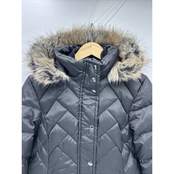 London Fog Tower Faux Fur Hood Down Puffer Coat Jacket Women’s Size XL Black - Picture 2 of 15